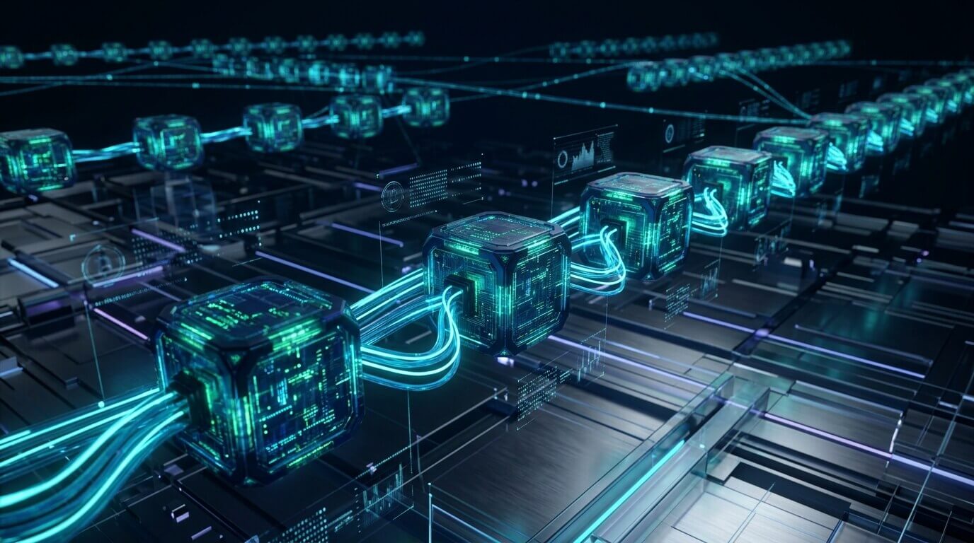 Conceito de blockchain como livro razão digital.