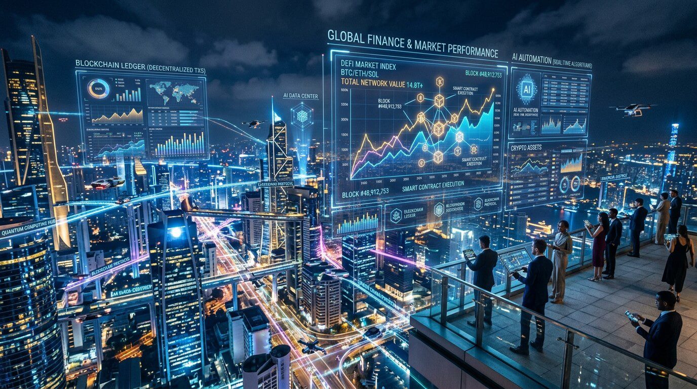 Conceito futurista de inteligência artificial aplicada aos investimentos.