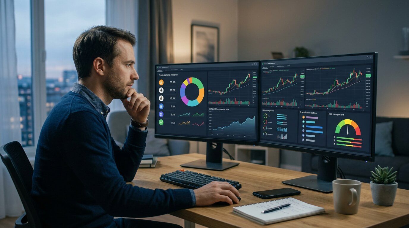 Planejamento financeiro para investir em criptomoedas com gestão de risco e diversificação de ativos digitais.