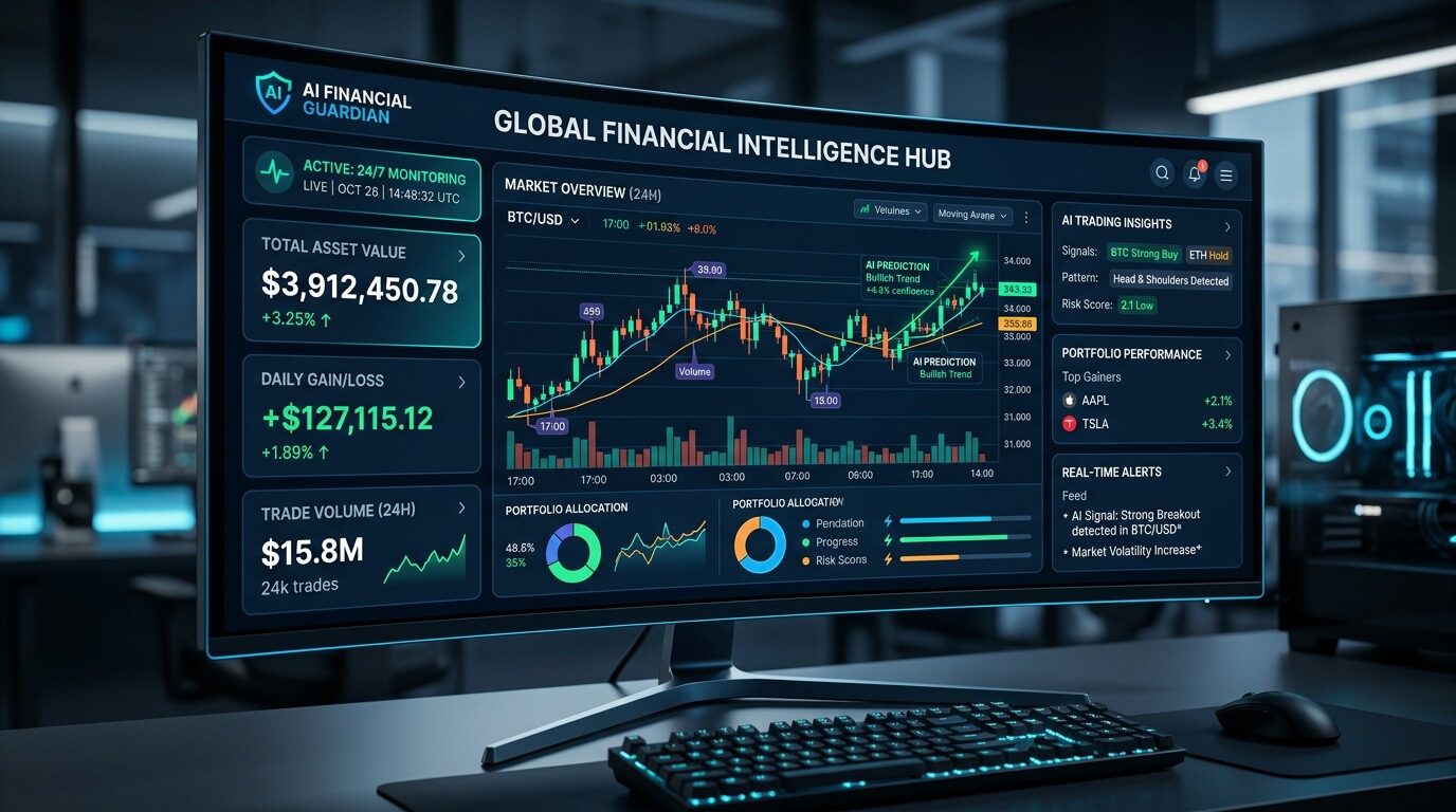Painel com recursos de automação financeira e inteligência artificial.