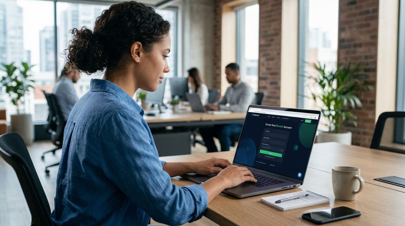 Usuário realizando cadastro em plataforma financeira online.